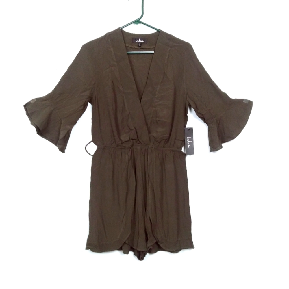 Lulu's Military Green Ruffle Sleeve Romper Size S